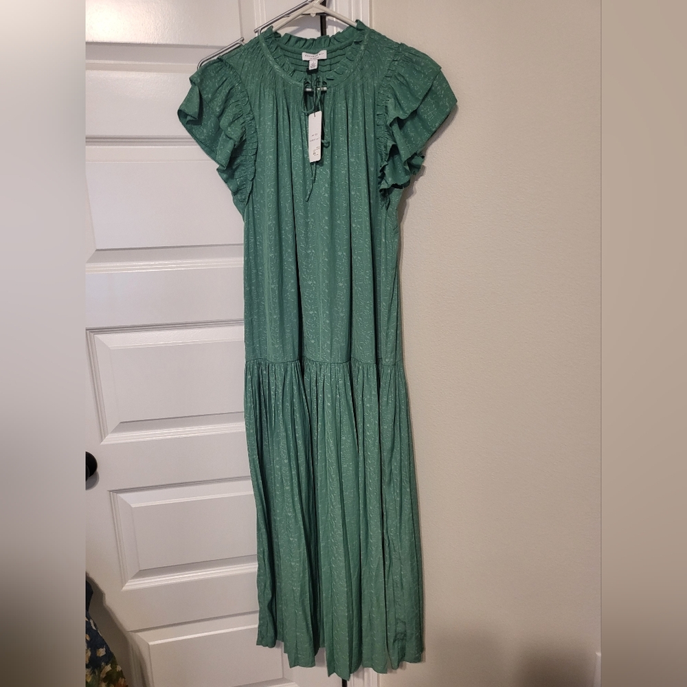 Current Air Green Maxi Dress with Ruffle Sleeves